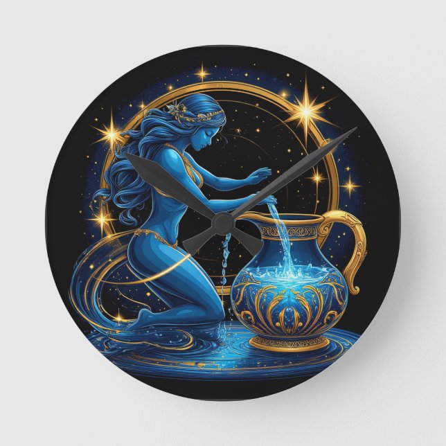 Aquarius Sign Beautiful Digital Illustration Round Clock (Front)