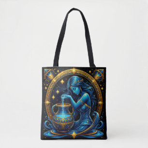 Aquarius Sign Beautiful Digital Illustration Tote Bag
