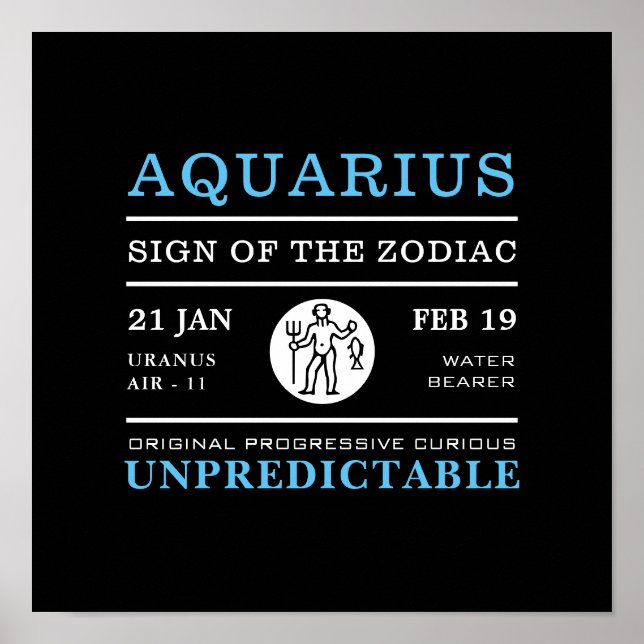 Aquarius Sign of the Zodiac, Astrological Poster (Front)