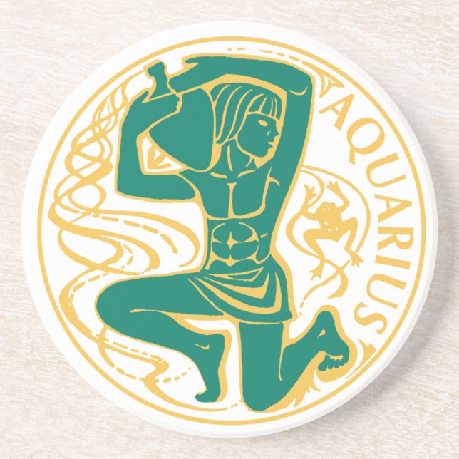 Aquarius Sign of the Zodiac on a Coaster (Front)