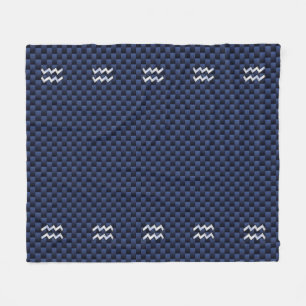 Aquarius Sign on Blue Carbon Fibre Style Fleece Blanket
