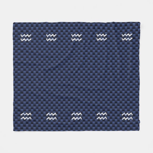 Aquarius Sign on Blue Carbon Fibre Style Fleece Blanket (Front (Horizontal))