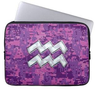Aquarius Sign on fuchsia pink digital camo Laptop Sleeve