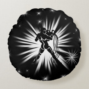 Aquarius sign round cushion