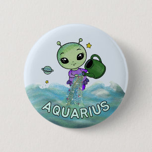 Aquarius star sign water bearer zodiac star 6 cm round badge