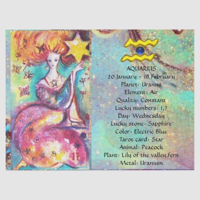 AQUARIUS, STAR TAROT ASTROLOGY ZODIAC BIRTHDAY TISSUE PAPER (Front)