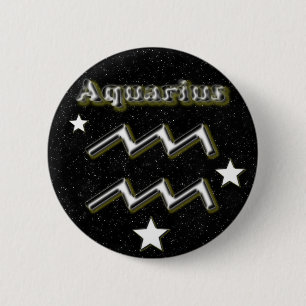 Aquarius symbol 6 cm round badge