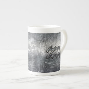 Aquarius Symbol Grunge Distressed Silver Steel Bone China Mug