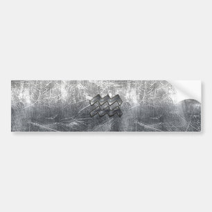 Aquarius Symbol Grunge Distressed Silver Steel Bumper Sticker