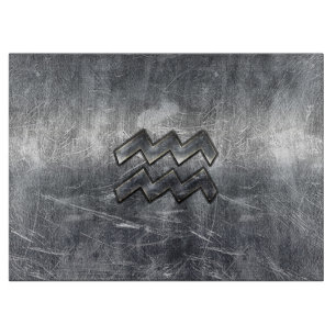 Aquarius Symbol Grunge Distressed Silver Steel Cutting Board