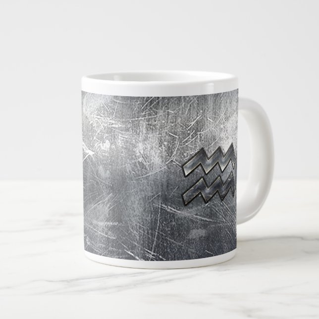 Aquarius Symbol Grunge Distressed Silver Steel Large Coffee Mug (Front Right)