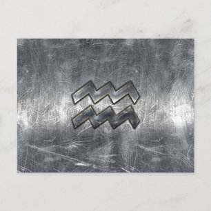 Aquarius Symbol Grunge Distressed Silver Steel Postcard