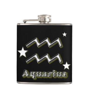 Aquarius symbol hip flask