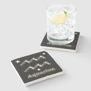 Aquarius symbol stone coaster