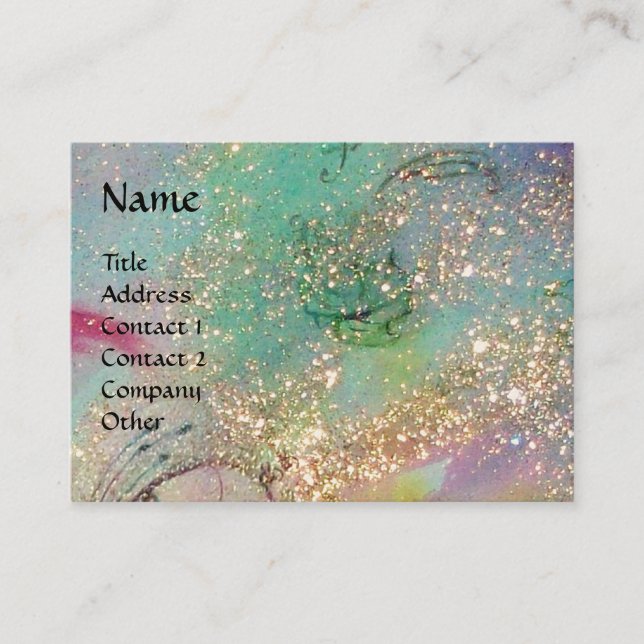 AQUARIUS ,teal,blue,green,yellow gold sparkles Business Card (Front)