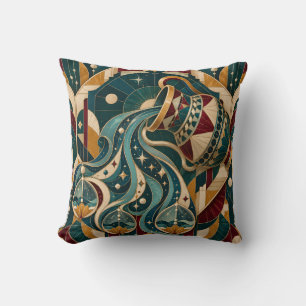 Aquarius Teal Burgundy Geometric Mosaic Cushion