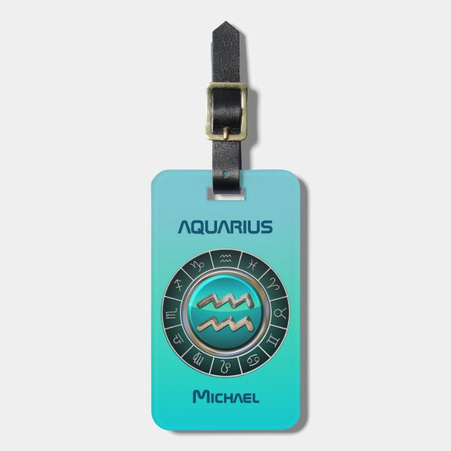 Aquarius - The Water Bearer Zodiac Symbol Luggage Tag (Front Vertical)