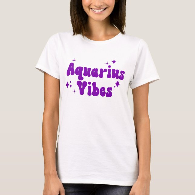 Aquarius Vibes Zodiac Astrology Purple Stars T-Shirt (Front)