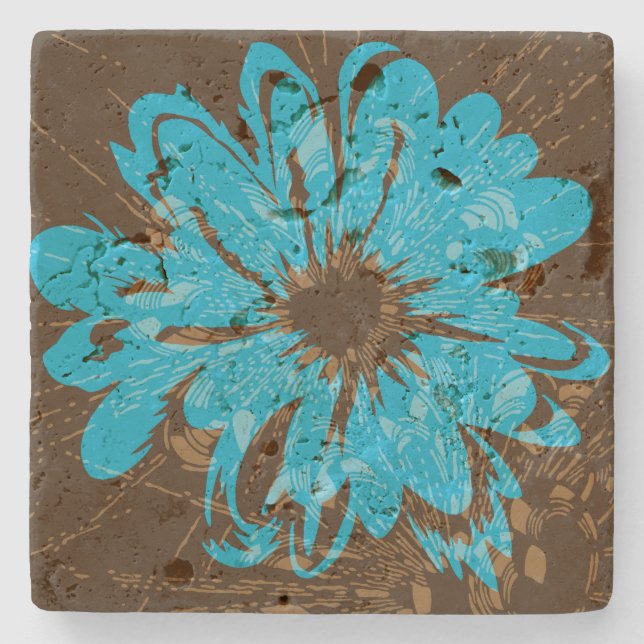 Aquarius Vintage Psychedelic Floral Stone Coaster (Front)