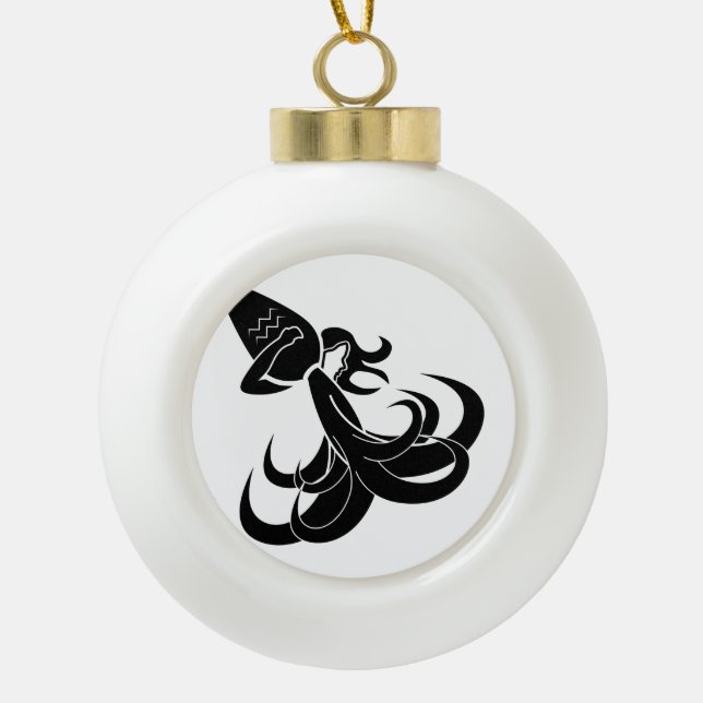 aquarius water bearer astrology horoscope zodiac ceramic ball christmas ornament (Front)