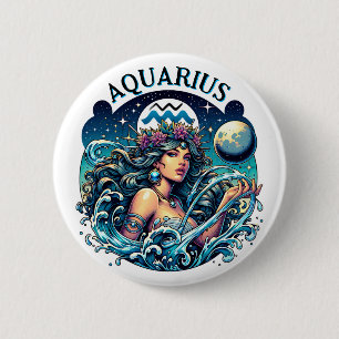 Aquarius Water Bearer Beautiful Woman Astrology 6 Cm Round Badge