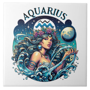 Aquarius Water Bearer Beautiful Woman Astrology Ceramic Tile