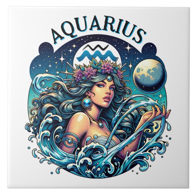 Aquarius Water Bearer Beautiful Woman Astrology  Ceramic Tile (Front)