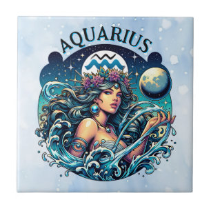 Aquarius Water Bearer Beautiful Woman Astrology Ceramic Tile