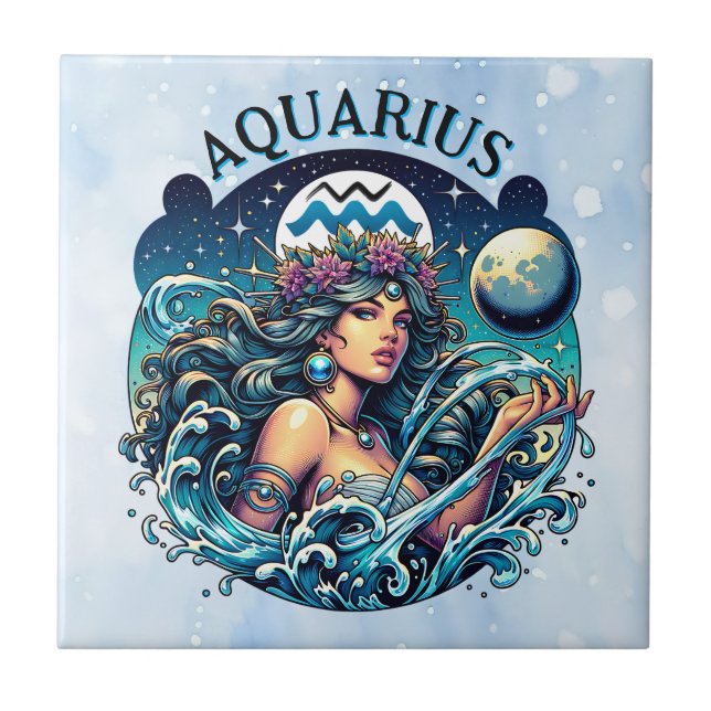Aquarius Water Bearer Beautiful Woman Astrology  Ceramic Tile (Front)