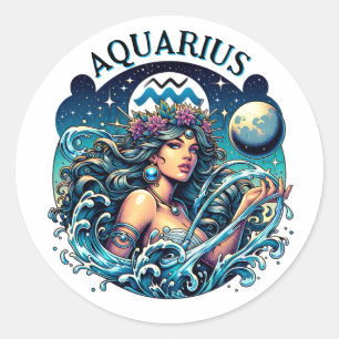 Aquarius Water Bearer Beautiful Woman Astrology  Classic Round Sticker