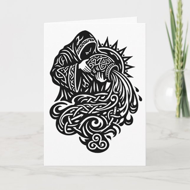 Aquarius Water‑Bearer — Celtic Knotwork Zodiac Card (Front)