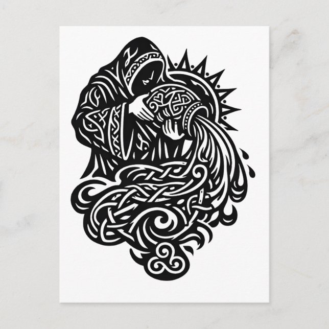 Aquarius Water‑Bearer — Celtic Knotwork Zodiac Postcard (Front)