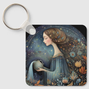 Aquarius Water Bearer Zodiac Astrology Birthday Key Ring