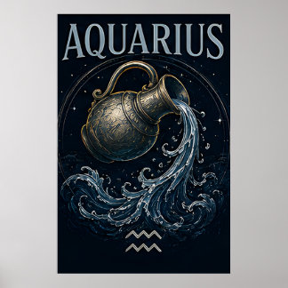 Aquarius Water Bearer Zodiac Astrology Symbol Poster
