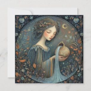 Aquarius Water Bearer Zodiac Celestial Birthday Card