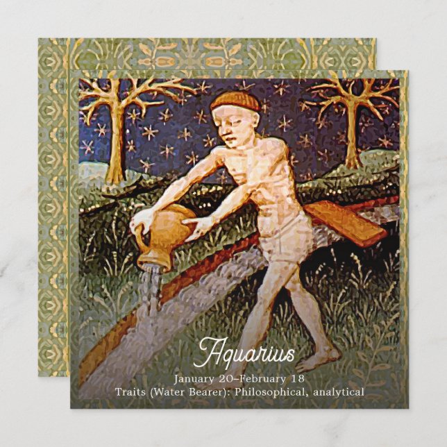 Aquarius Water Bearer Zodiac Sign Birthday Party Invitation (Front/Back)
