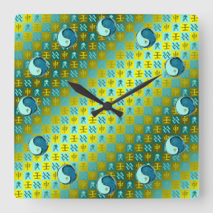 Aquarius & Water Monkey Square Wall Clock