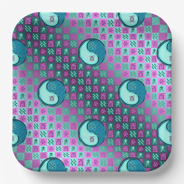Aquarius & Water Rooster Paper Plate (Front)