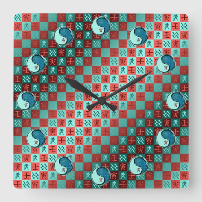 Aquarius & Water Tiger Square Wall Clock (Front)