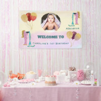 Aquarius Watercolor 1st Birthday Photo Sign