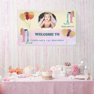 Aquarius Watercolor 1st Birthday Photo Sign