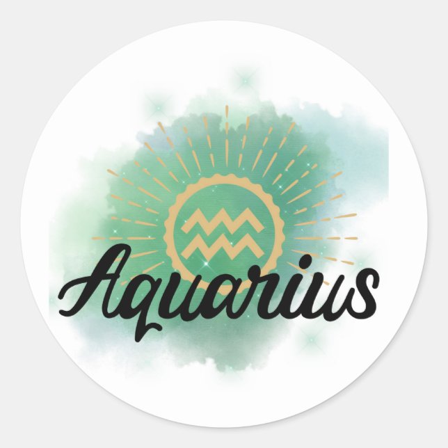 Aquarius Watercolor Splash Classic Round Sticker (Front)