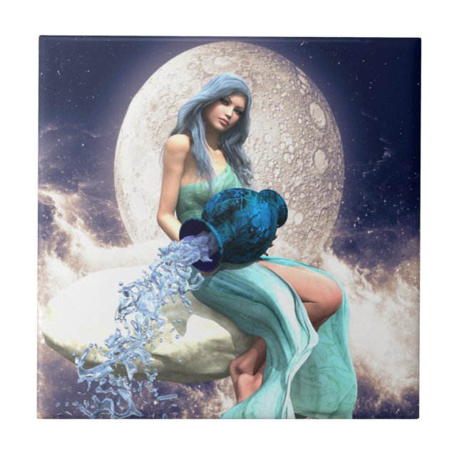 Aquarius – Woman Pouring Water From a Jug Ceramic Tile (Front)