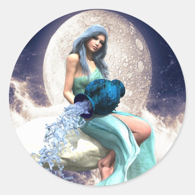 Aquarius – Woman Pouring Water From a Jug Classic Round Sticker (Front)