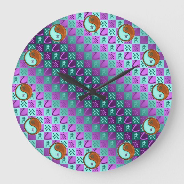 Aquarius & Wood Boar Large Clock (Front)