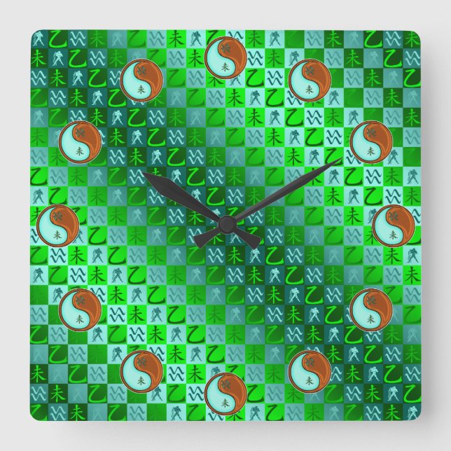 Aquarius & Wood Goat Square Wall Clock (Front)