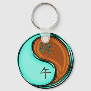 Aquarius & Wood Horse Key Ring