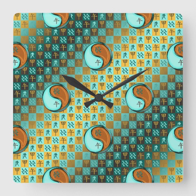 Aquarius & Wood Horse Square Wall Clock (Front)
