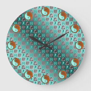 Aquarius & Wood Rabbit Large Clock