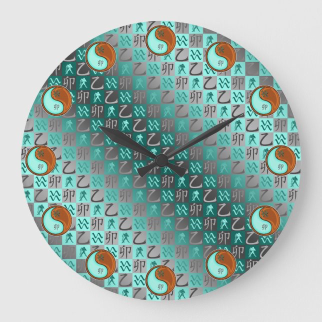 Aquarius & Wood Rabbit Large Clock (Front)